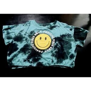 Rue21 Positive Vibes Only 2X Tie Dye Crop Top Smiley Face Pull Cord Half